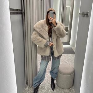 인조 모피 코트 여성용 솔리드 퍼 재킷 턴다운 칼라 긴 소매 싱글 브레스티드 루즈 두꺼운 따뜻한 퍼 캐주얼 2025 가을 겨울