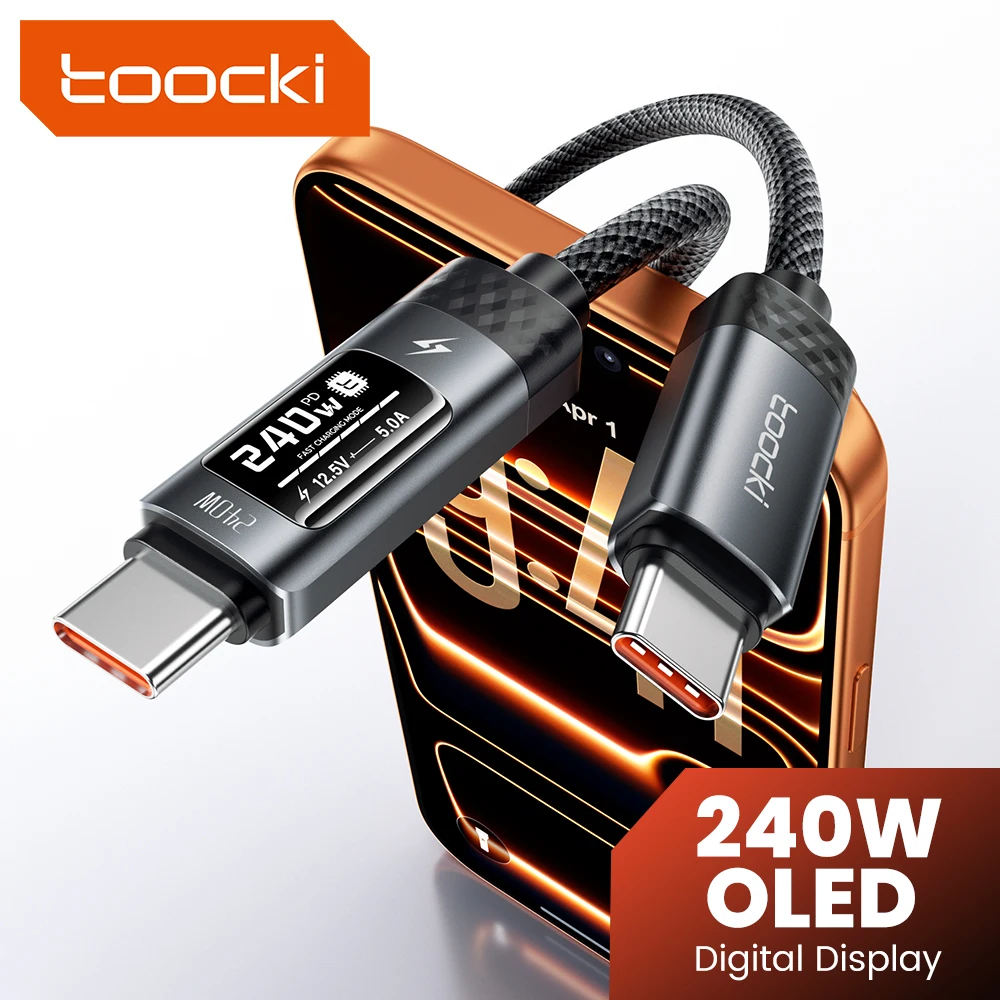 투키 X111 240W USB C 케이블 고속 충전 PD3.1 OLED 디지털 디스플레이 타입 C to 타입 C 케이블 맥북 아이폰 17 삼성 S25용