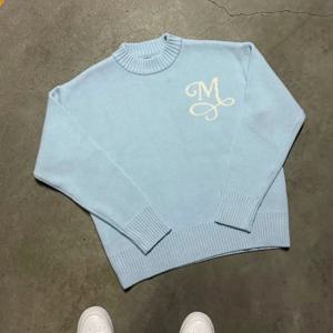 M 로고 데일리 Y2K 고딕 니트 루즈 풀오버 라운드 넥 오버사이즈 남성 긴팔 스웨터 스트리트 출퇴근룩 스웨터