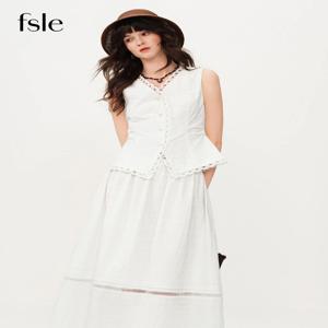 FSLE 코튼 화이트 레이스 트림 여성 셔츠 및 베스트 세트, 2026년 여름 신상 컷아웃 스커트 (셔츠, 스커트, 탑 별도)