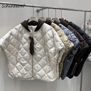 Schinteon 여성용 90% 화이트 덕 다운 불규칙 조끼 니트 후드 민소매 자켓 세련된 가을 겨울 케이프 2026 신상품