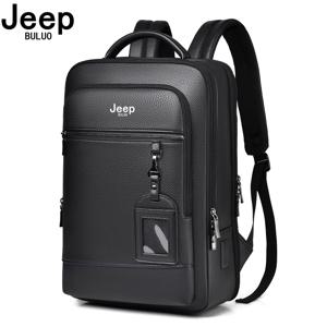 JEEP 브랜드 남성용 배낭 14인치 노트북 가방 정품 소가죽 고품질 3D USB 충전 포트 비즈니스 여행 배낭