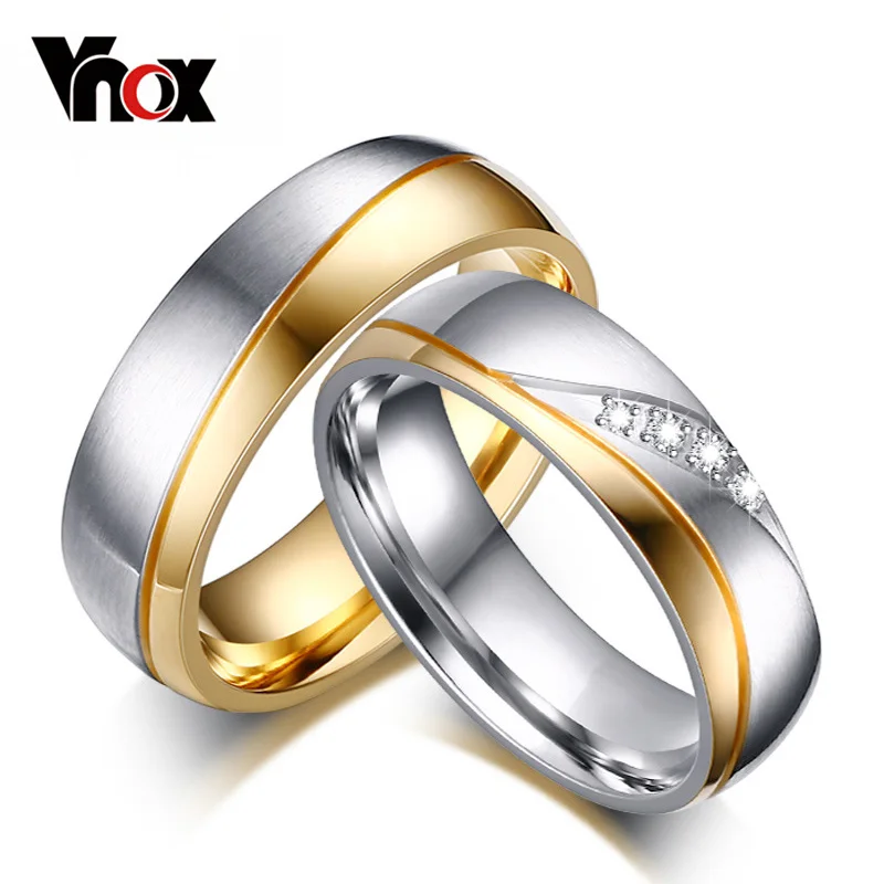 Vnox 반지 남자 웨딩 링 골드 컬러 316l 스테인레스 스틸 약속 보석