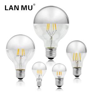 E14 E27 미러 실버 레트로 에디슨 LED 전구 4W G45 A60 ST64 G80 G95 빈티지 필라멘트 Lampada LED 램프 따뜻한 흰색 조명