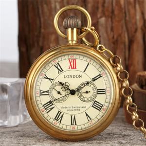 빈티지 로마 숫자 남성용 Handwinding 기계식 주머니 시계 FOB 체인 reloj 선물과 수동 해골 펜던트 시계