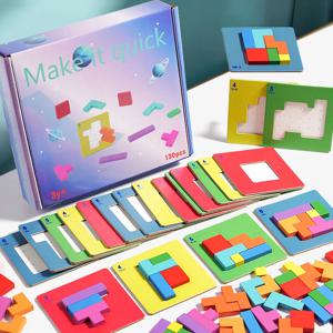 3D 퍼즐 2 인용 대화 형 데스크탑 게임 Tangram 수학 장난감 빌딩 블록 보드 색상 모양 어린이 선물 용품