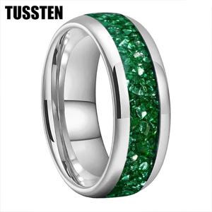 TUSSTEN 4/6/8MM 남성과 여성의 결혼식 텅스텐 반지 녹색 크리스탈 스톤 상감 편안한 착용감