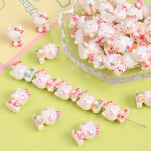 10개 무독성 레진 비즈 산리오 헬로키티 모양 루즈 비즈 DIY 아기 젖꼭지 체인 액세서리 고리 클립 쥬얼리