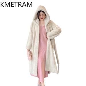 KMETRAM 벨벳급 100% 천연 밍크 퍼 재킷 여성용 럭셔리 롱 리얼 밍크 퍼 코트 벨트 포함 겨울 여성 의류 2026