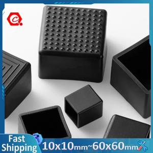 10x10mm~60x60mm 검정색 PVC 사각/직사각형 파이프 슬리브 부드러운 고무 미끄럼 방지 엔드 커버 테이블 및 의자 발 커버