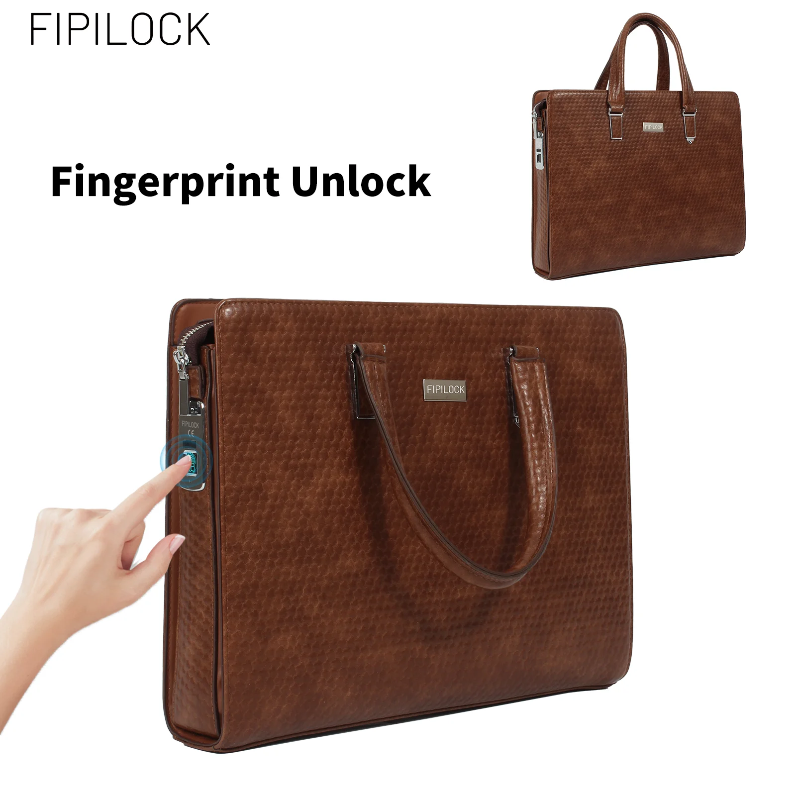 FIPILOCK 노트북 가방 가죽 서류 가방 남성용 고급 핸드백 스마트 지문 잠금 해제 기능이 있는 사무용 비즈니스 컴퓨터 가방
