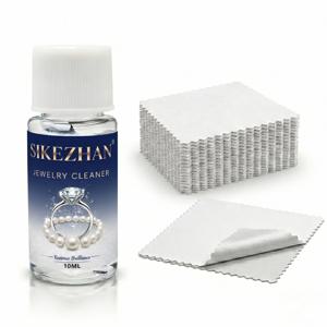 휴대용 보석 세척 키트: 10ml 액체 및 50개의 흰색 광택 천. 금, 은, 다이아몬드 반지용 빠른 변색 제거제.