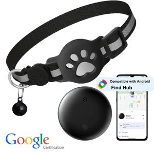 블루투스 GPS 트래커, 구글 내 찾기(안드로이드 전용)와 호환, 방수 스마트 트래커 태그, 고양이, 애완동물용 조절 가능한 목걸이 포함