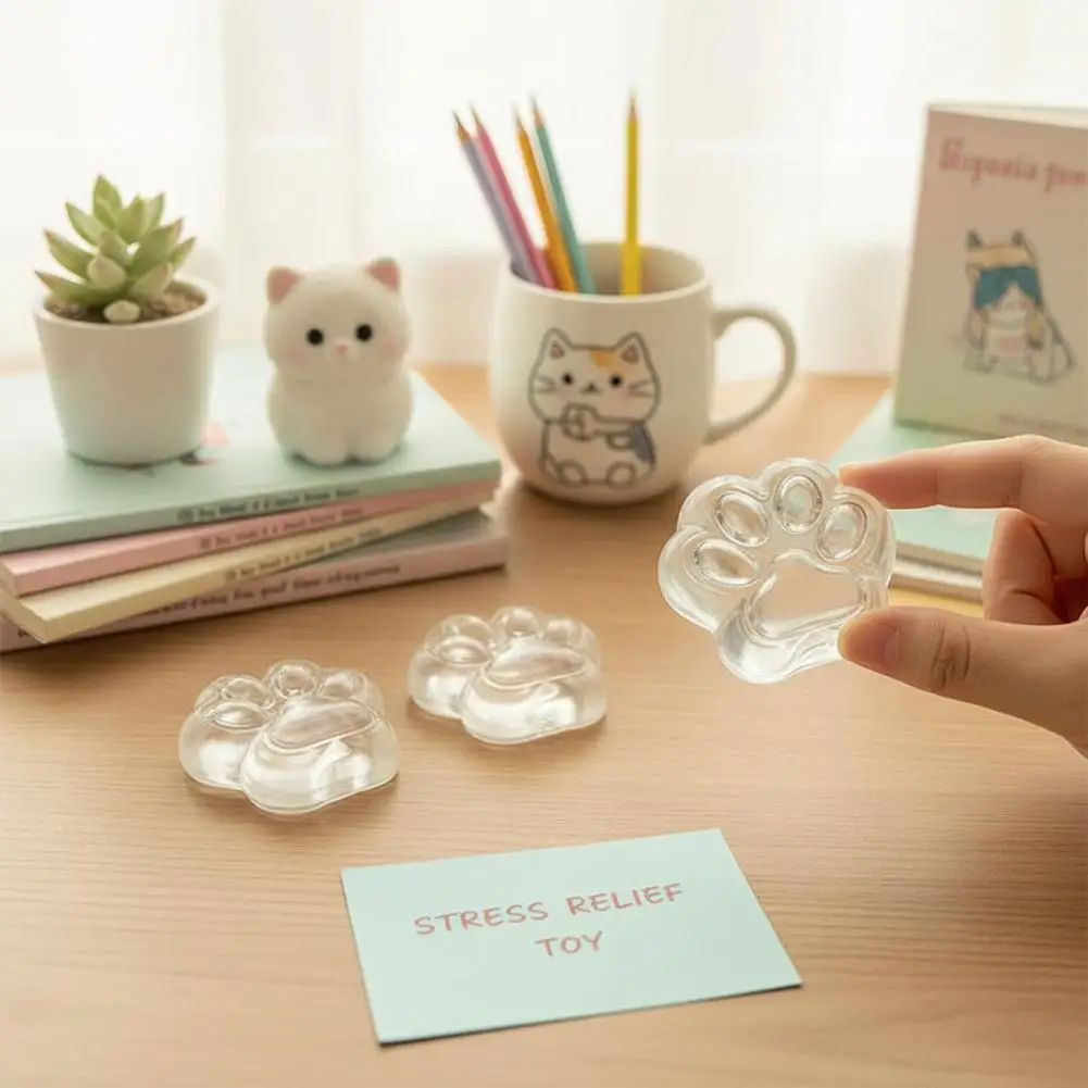 귀여운 고양이 발바닥 모양의 속이 빈 투명 DIY 스트레스 해소 스퀴즈 장난감, 시뮬레이션된 공기 주입식 느린 반동 센서리 볼 선물