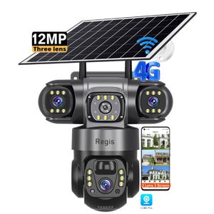 3렌즈 4G IP 카메라 HD 12MP 6K 야외 CCTV 방수 야간 투시경 양방향 PTZ 모바일 추적 V380 PRO 태양광 클라우드 카메라