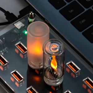 USB 불꽃 깜박이는 LED 반투명 유리 캔들 야간 조명 자동차, 가정, 방, 노트북, PC, 축제 장식용 시뮬레이션 불꽃