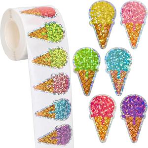 100-500 Pcs 여름 아이스크림 스티커 롤 홀로그램 아이스크림 콘 스티커 선물용 컬러 방수 자체 접착 데칼