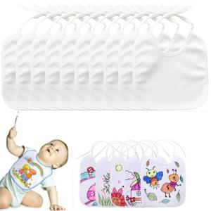 10Pcs 흰색 어린이 그림 턱받이, 면화 아기 침을 흘리는 턱받이 방수 크리 에이 티브 컬러 그림 DIY 턱받이 타액 수건
