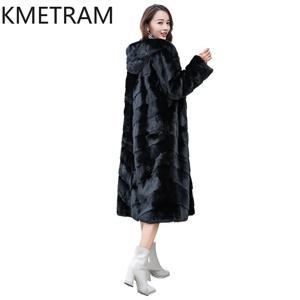 여성용 리얼 밍크 모피 재킷, 럭셔리 롱 모피 코트, 후드 포함, 겨울 의류, 패션 따뜻한 재킷, 여성 2025