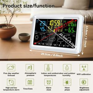 ABNJ WIFI 다기능 Tuya 기상 관측소 공기 품질 온도 습도 측정기 달의 위상 기압 날씨 시계(미국)