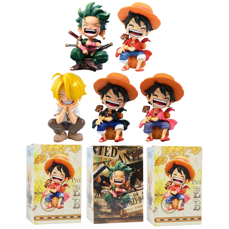 애니메이션 주변기기 시리즈 새로운 원피스 Luffy Solon Sanji Q 버전 앉아 자세 모델 인형 장난감 어린이 생일 선물