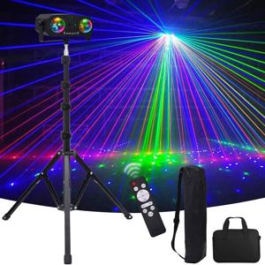 5-in-1 디스코 조명 LED DJ 조명(삼각대 스탠드 포함), 만화경 볼/빨간색 녹색 패턴/사운드 활성화/별빛/스트로브 효과