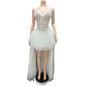 발레 스타일 시니어 센스 피쉬본 코르셋 웨이스트 프린세스 튜튜 스커트 연례 모임 여성 시니어 센스 드레스 공연 드레스