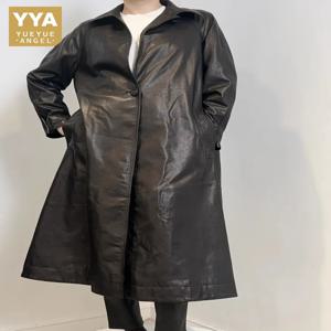 이탈리아 디자이너 여성 양가죽 정품 가죽 롱 재킷 오피스 레이디스 가을 작업용 트렌치 코트 루즈 핏 윈드브레이커 아우터웨어