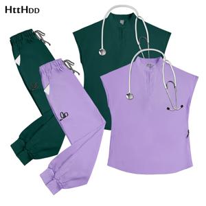 병원 미용실 의료 간호복 유니폼 여성 반팔 상의 조거 세트 수술복 유니폼 간호사 작업복