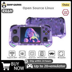 RX6H 레트로 휴대용 게임 콘솔 리눅스 시스템 3.5인치 IPS 스크린 휴대용 포켓 비디오 플레이어 64GB 128GB 게임 어린이 선물
