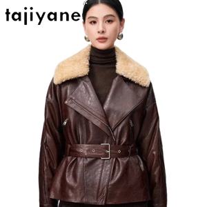 TAJIYANE 리얼 양가죽 구스다운 코트 여성용 울 칼라 패딩 재킷 진짜 가죽 재킷 여성용 2025 여성 의류