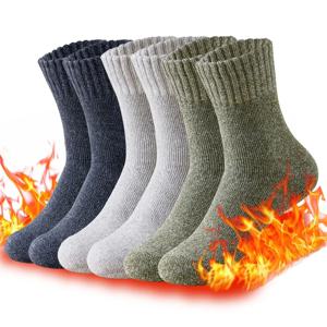 남성용 겨울용 두꺼운 울 양말 3켤레, 추운 날씨용 따뜻한 보온 작업용 양말, 사이즈 39~44