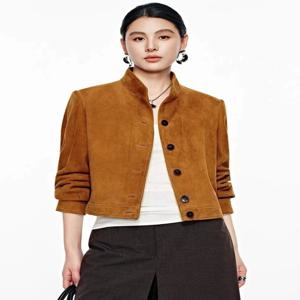 여성용 빈티지 정품 가죽 자켓 봄 가을 하이엔드 심플 스탠드 칼라 슬림 숏 리얼 양가죽 스웨이드 코트