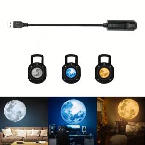 별이 빛나는 하늘 프로젝터 램프 USB 달 램프(노란색, 흰색, 파란색 슬라이드 포함), 침실 장식 램프, 분위기 램프, 야간 조명