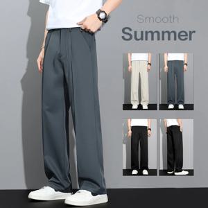 남성 2026 여름 한국 스타일 루즈핏 스트레이트 레그 드레이핑 경량 캐주얼 팬츠 슬랙스 카키 다크 그레이 블랙 바지 남성용
