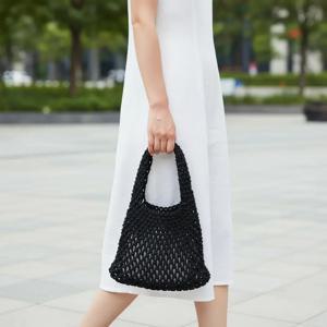 니트 핸드백 속이 비치는 수제 직조 숄더 파우치 신선한 면 로프 화려한 대용량 맘백 스쿨백