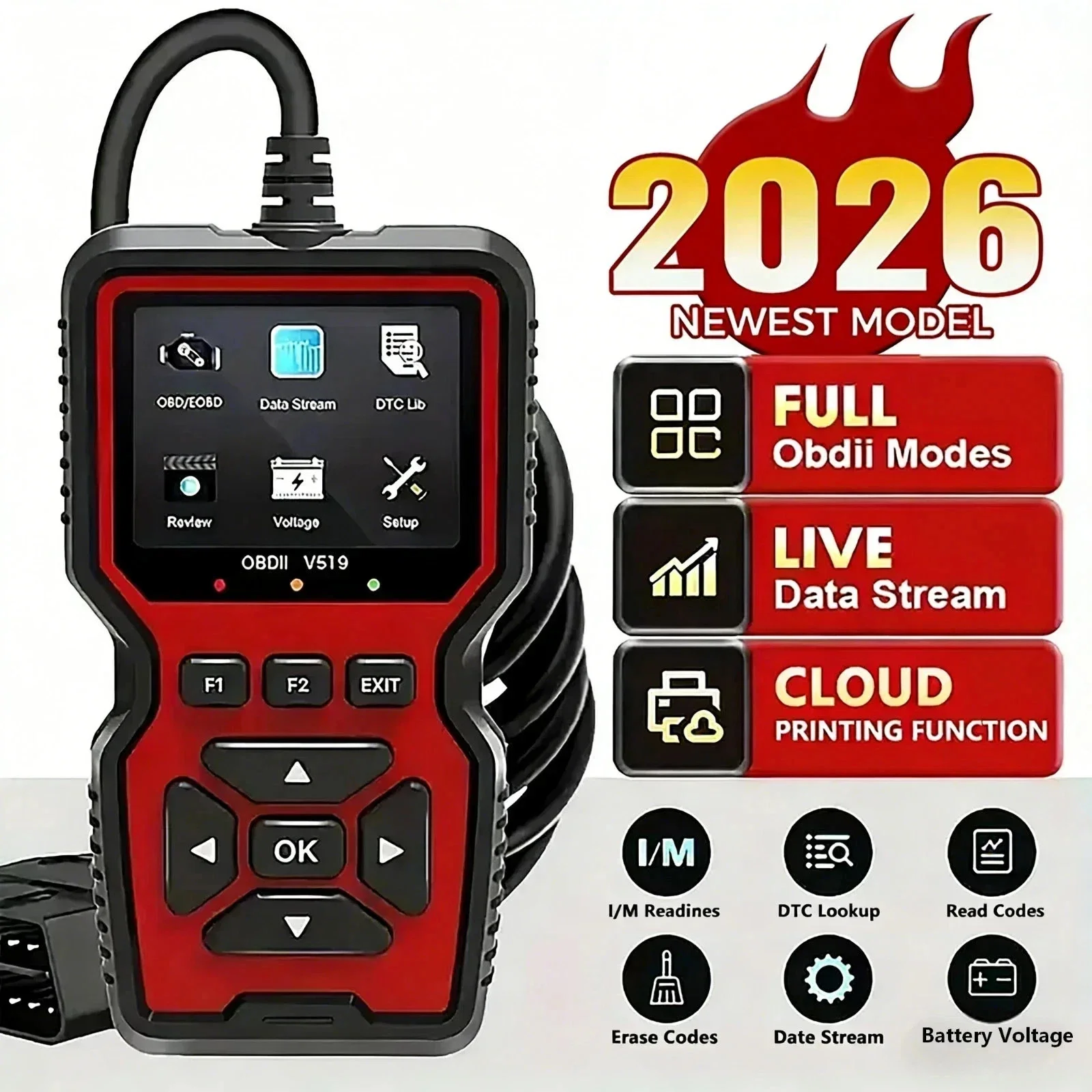 전문가용 V519 OBD2 스캐너 진단 도구 실시간 코드 리더 체크 엔진 라이트 스캔 도구 (2003년 이후 모든 OBDII 차량용)