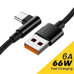 66W 6A USB C 90도 °   Xiaomi 고속 충전 코드용 직각 케이블 Honor Huawei OnePlus Realme 앵글 데이터 와이어 나일론용