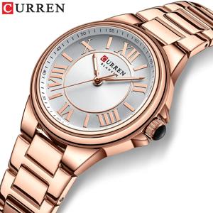 CURREN 9091 여성용 쿼츠 시계 패션 단순 우아한 로즈 골드 아날로그 디스플레이 스틸 스트랩 손목 시계 여성용 시계 선물