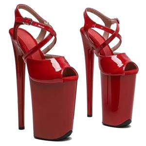 Leecabe 23CM / 9인치 특허 PU 어퍼 오픈 토 패션 플랫폼 하이힐 샌들 스트리퍼 힐 폴 댄스 슈즈