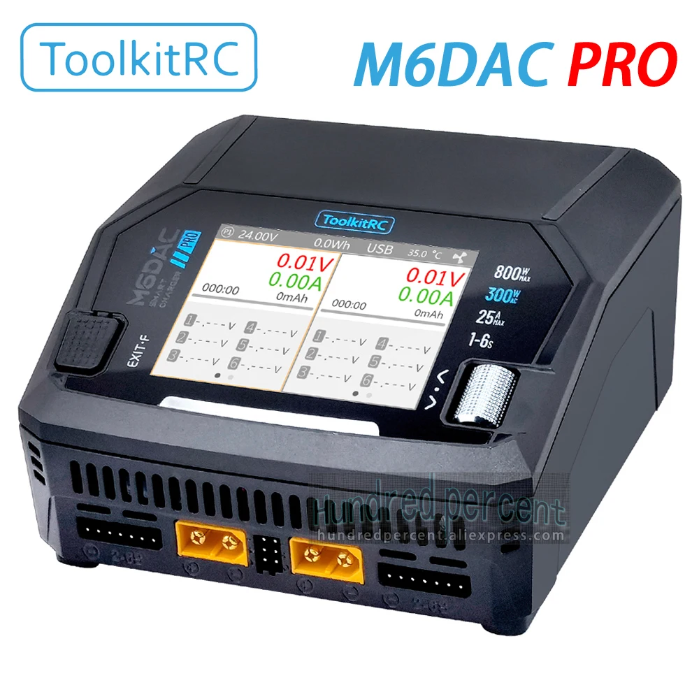 ToolkitRC M6DAC PRO V2 지능형 충전기 듀얼 채널 AC 200W DC 800W 16A 리튬 배터리 1S 2S 3S 4S 5S 6S LiHV Lipo PD65W