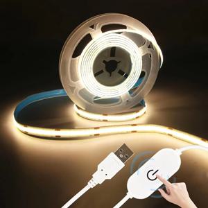 1M-5M USB LED 스트립 라이트 5V 320LEDs/M COB 터치 센서 디밍 가능 램프 테이프 DIY TV 거울 백라이트 주방 방 야간 조명