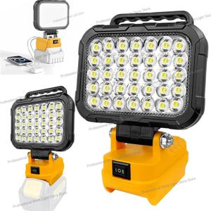디월트 20V 배터리용 무선 LED 작업등, 60W 6000LM 작업 현장 투광등, 휴대용 야외 손전등 듀얼 USB 충전
