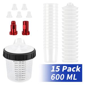 15개 스프레이 건 페인트 믹싱 컵 H/O 타입 퀵 컵 스프레이 건 탱크 600ML 일회용 페인트 컵 (M16 스프레이 건 컵 어댑터 포함)