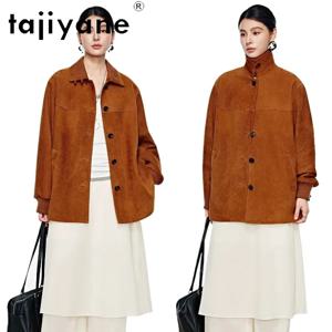 TAJIYANE 100% 양피 자켓 여성 레트로 브라운 스웨이드 중간 길이 트렌치 코트 봄 정품 가죽 자켓 2026 여성 의류