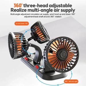 차량용 팬 5V 12V 24V 자동차 냉각 팬 360도 회전 °   조절 가능한 듀얼 헤드 에어 팬 USB 2단 속도 자동차용 전기 팬 (대시보드, RV, 트럭용)