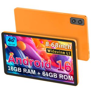 파이탄리 8.68인치 90Hz 안드로이드 16 SIM 태블릿 16GB RAM+64GB ROM(2TB 확장 가능) 4G LTE 옥타 코어 유니소크 T616 5000mAh 5G WiFi 1340x800
