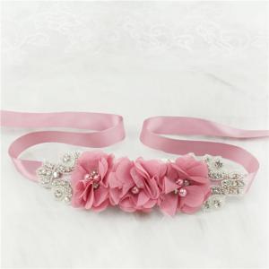 (1PC) 실버 라인 석 신부 벨트 꽃 웨딩 드레스 벨트 폴리 에스터 새틴 웨딩 새시 웨딩 신부 들러리 드레스