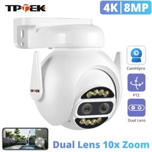 IP 카메라 Wifi PTZ 8MP 4K 듀얼 렌즈 2.8mm 8mm 10x 디지털 줌 4MP 2K 야외 감시 보안 CCTV 비디오 CamHipro Camara