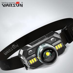 WARSUN WD09 강력한 LED 헤드램프 헤드라이트 줌 헤드 램프 손전등 18650 배터리 USB 충전식 낚시 랜턴 헤드 토치